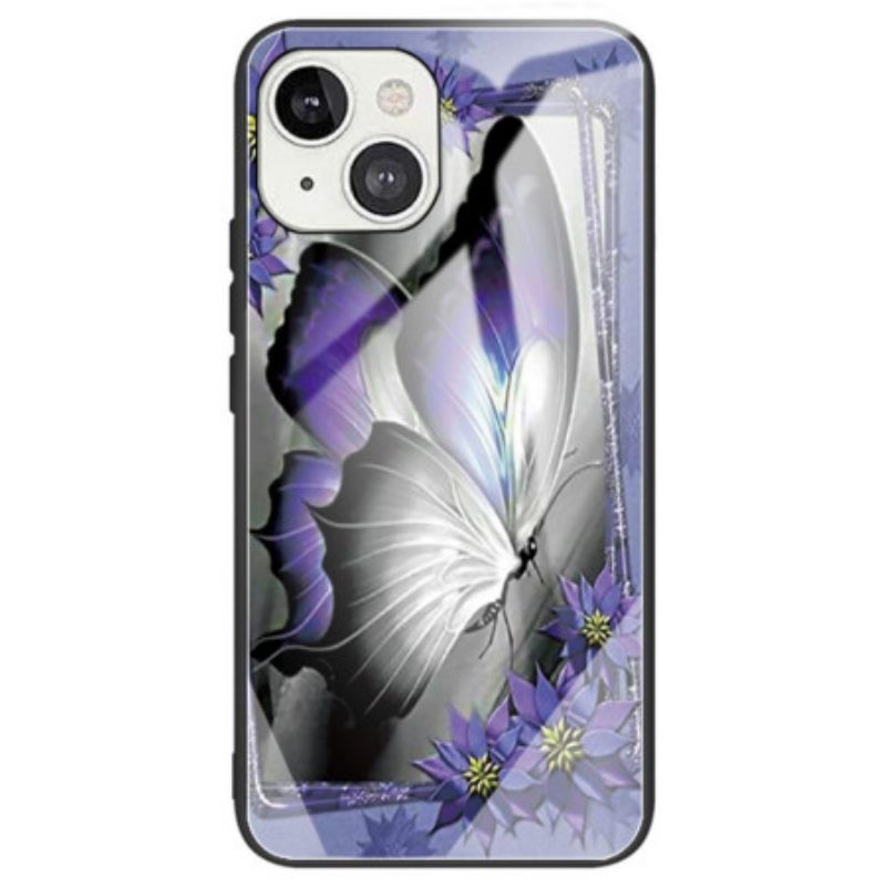 Θήκη iPhone 14 Μωβ Butterfly Tempered Glass